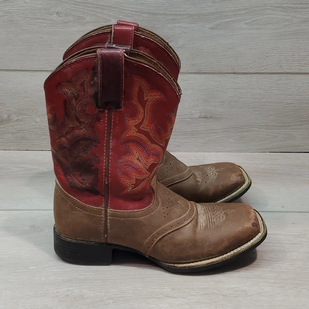 Justin Kids Girls Outdoor Western Cowboy Leather boots shoes sz 10